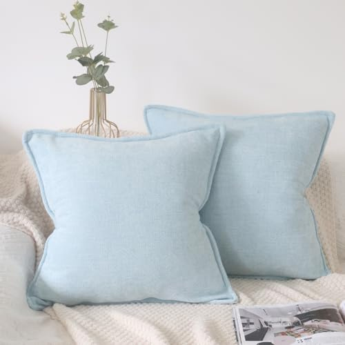 OYIMUA Set of 2 Solid Soft Chenille Cushion Covers 50 x 50 cm Blue | Pillow Covers 20x20 for Sofa Bed Car Couch Chair Camping,Machine Washable,Hidden Zipper,Colorfast,No Filling