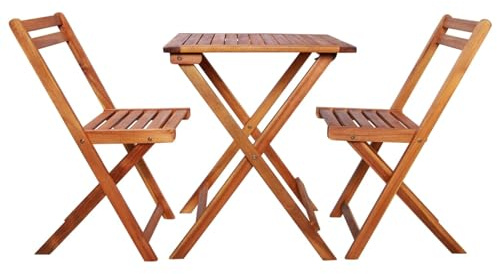 Homgoday Juego de bistró 3 piezas plegable, madera maciza de acacia, diseño elegante y práctico