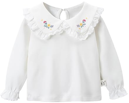 Tröja flicka lång chic höst nederdel skjorta kvinnlig baby vår bomull Lapel kläder baby flickor docka krage t-shirt vit blus kappa flicka lång, rosa, 5-6 �r