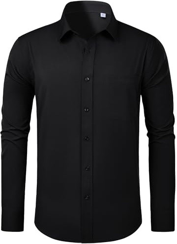 siliteelon Mens Black Shirt 4-Way Stretch Dress Formal Long Sleeve Shirts