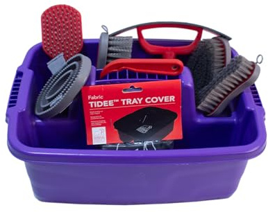 Red Gorilla Horse Grooming Kit 9 Piece Equestrian Care Gift Set 4 Brushes Sweat Scraper Curry Comb Hoof Pick Tray and Waterproof Cover (Purple)