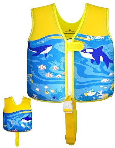 Gilet de Natation pour Enfants,Gilet Natation Enfant Certifié TÜV,Gilet Natation bébé garçon Aide à la Flottaison Réglable à 8 Panneaux,Gilet de Flottaison de Dessin Animé en Néoprène
