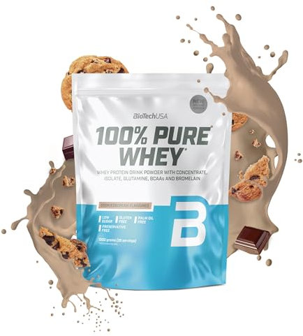 BioTechUSA 100% Pure Whey | Proteine in polvere con BCAA e glutammina | Senza glutine, senza olio di palma | 21g di proteine per porzione, 1 kg, Cookies & Cream