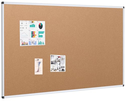 VIZ-PRO Large Cork Bulletin Board, 60 X 48 Inches, Wall-Mounted Corkboard with Silver Aluminium Frame for School, Office, and Home 5' X 4'