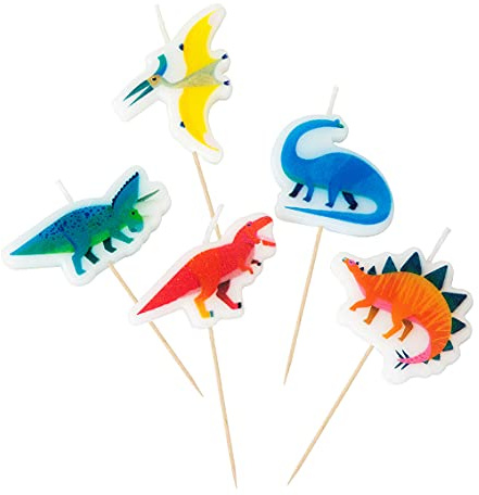 Talking Tables Dino Dinosaur Birthday Candle Cake Toppers, Pack of 5, Wax Height 3cm, 1, Mixed Colors