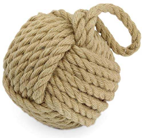 Carousel Home and Gifts Heavy Nautical Knot Rope Doorstop ~ Novelty Door Stop, Natural Door Stopper Ball