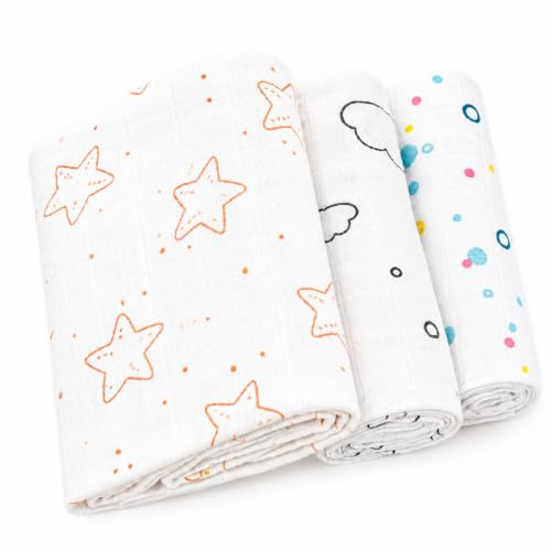 Bubblin 100% Cotton Baby Muslin Cloths, 3 Pack, Bubbles, 80x80cm | OEKO-TEX certified, Tea towels, Reusable