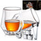 NEW PACIFIC YOUYAH Whiskygläser, 2er Set Doppelwandige Kristall Whiskygläser mit 4 Whisky-Stein und Eiszange, Geschenke für Männer, Lowball-Barglas für Cocktails (200ml)