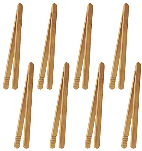7 Inch Bamboo Kitchen Utensil Tongs, Reusable Bamboo Toast Tongs for Toast, Kimchi, Fruit and Tea, 8 Pcs.