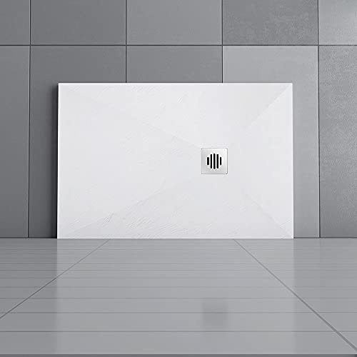 Acezanble 1400x800mm Anti-Slip Slate Effect Stainless Steel Strip Drain Cover Rectangle Shower Tray & Base +Waste Trap