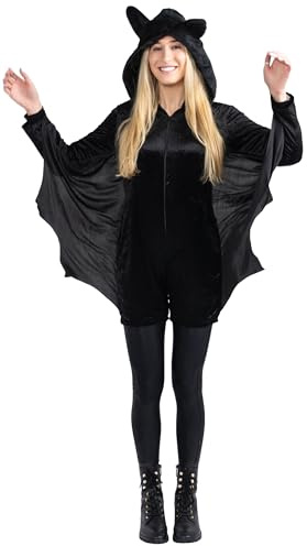 Dress Up America BAT Costume för vuxna - Kvinnors Black Bat Jumpsuit Romper med vingar - Perfekt för rollspel och roligt