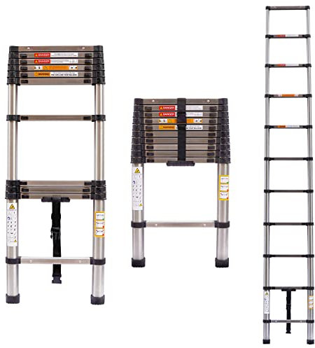 Échelle télescopique 3,2 m - Échelle pliante antidérapante - En acier inoxydable de qualité supérieure - Échelle extensible multifonction - Charge maximale : 150 kg