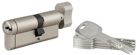 Cylindre de Serrure à Bouton 30BTx40mm TRANSIT 1 - Système de Sécurité Finition Nickel - Usage Porte d'Entrée - Fabriqué en France - Livré avec 4 Clés Plates Réversibles - Garanti 10 Ans - THIRARD