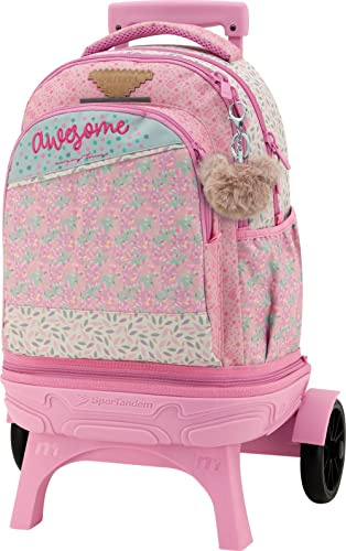 PRIVATA Carro Compact Premium Desmontable, Mochila Escolar con Ruedas Grandes y Silenciosas 35L, 5 Compartimientos, Tirantes Ergonómicos, Lateral para Botella, Asa Acolchada Superior, Colección Pretty