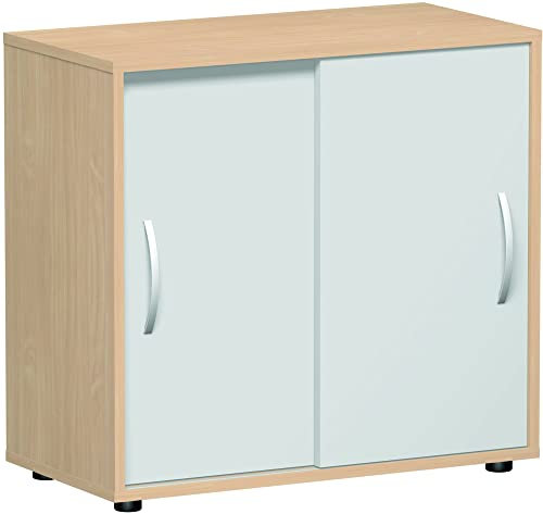 Schiebetürenschrank, mit Standfüßen, Nicht abschließbar, 800x400x752, Buche/Lichtgrau