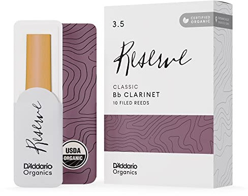 D'Addario Organic Reserve Classic Bb Clarinet Reeds - Reeds for Clarinet - Individually Sealed - 3.5 Strength, 10 Pack