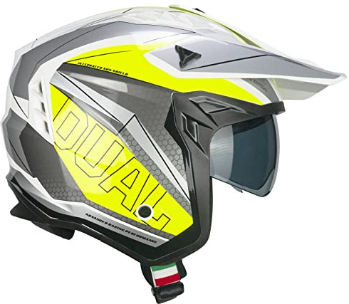 CGM Casco Jet, 155G Rush Dual, Blanco Amarillo neón, XXL (61 cm)