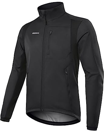 BERGRISAR Winter Thermal Cycling Jacket Mens Bike Bicycle Jacket Waterproof Windproof Fleece Windbreaker with 6 Pockets Black L