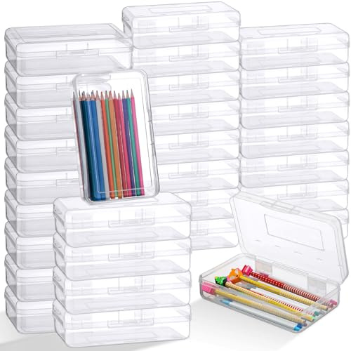 Patelai 30 Pcs Large Capacity Pencil Case Bulk Clear Hard Plastic Pencil Box Organizer with Snap Tight Lid Stackable Crayon Storage Box for Kids School Classroom Home Office 2 Style (Transparent)
