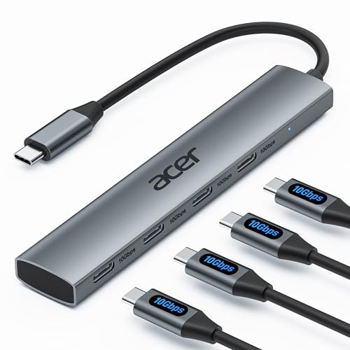 Acer USB C Hub, 10Gbps Type C Splitter with 4 USBC 3.2 Port, High Speed Type C Multiport Adapter for iPad MacBook Pro, iPhone 16/15, Surface Pro and More【Not Support Monitor or Charging】