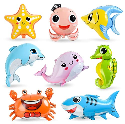 8 Pezzi Palloncino Animali Marini, XXL Foil Pesce - Grandi Elio Shark, Gigante in Alluminio