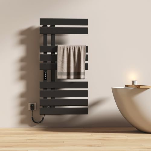 EMKE Sèche-Serviettes Électrique de Salle de Bain 1000 x 500 mm, Porte-Serviettes Chauffant électrique, Noir 320W,Chauffe-Serviettes Électrique