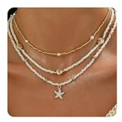 Lameybrt Set di Collana Girocollo con Conchiglie Boho per Donne - Collana da Spiaggia Regolabile a Doppio Strato con Conchiglie Naturali, Gioielli Estivi Fatti a Mano con Perline, Regolabile, Vetro di