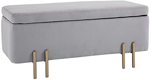 HOMCOM Baúl de Almacenaje para Dormitorio 70L Puff Almacenaje Tapizado en Terciopelo Banco de Almacenaje con Patas de Metal para Entrada Salón 100x40x42 cm Gris Claro