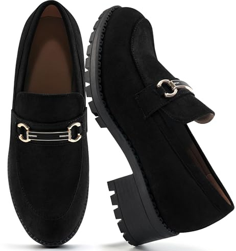 Alicegana Platform Loafers for Women Fashion: Comfortable Suede Chunky Penny Loafer Casual Slip on Dress Business Work Shoes Black