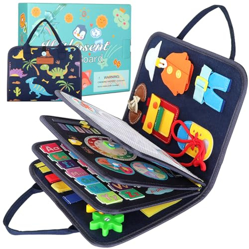Withosent 5 Capas Busy Board Toddler, 8 en 1 Juguetes Montessori, Tablero Actividades Sensorial Montessori, Aprende a Vestir Educación Temprana para Niños Niñas de 3 4 Años