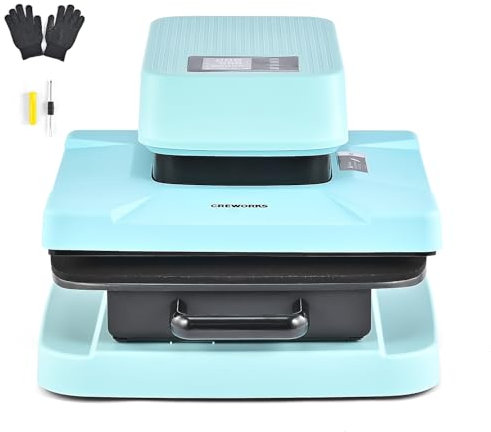 CREWORKS Auto Heat Press Transferpresse 38x38cm Thermopresse, Heißpresse für Textilien Wärmepresse zum Aufbügeln von T-Shirts, Pullovern, Handtüchern, Tragetaschen Druckpressen Hitzepresse 250°C 1600W