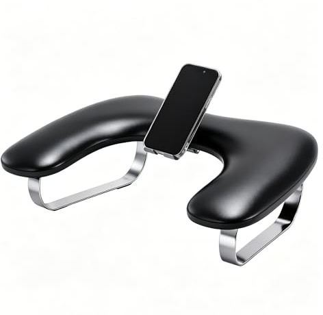 VOCOSTE Nail Arm Rest with Phone Holder, Arm Rest for Nails with Silver Curved Footrest,Leather Nail Stand Manicure Hand Rest Pillow for Beginners Pedicure Foot Rest Nails Salon, Black
