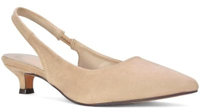 Women's Low Kitten Heel Shoes Ladies Nude Faux Suede Slingback Point Toe Party Evening Wedding Pumps Size 4