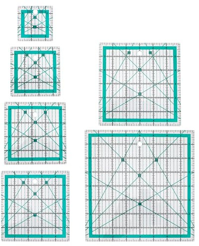Axincardarm 6 Pcs Square Quilting Rulers with Colored Grid Line Acrylic Sewing Ruler, 2.5/3.5/4.5/5/6/8 Inch Patchwork Ruler for Measuring, Cutting, DIY Sewing Crafts