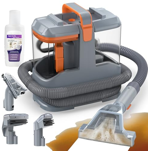 X-cotec Limpiador de Tapicerías 450W 13kPa, Aspiradora de Agua para Tapicería y Sofá, Máquina para Limpiar Sofás, Alfombras y Colchones, con 3 Cepillos y Doble Depósito Autolimpiable, Portátil 2,6kg