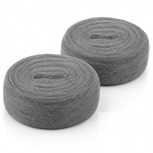 QWORK® Laine d'Acier Grade 000, 2 Rouleaux de 3 Mètres (6m Total) – Laine Métallique Souple pour Polissage du Bois, Nettoyage du Verre et Finition de Métal – Tampon à Récurer avec Gants