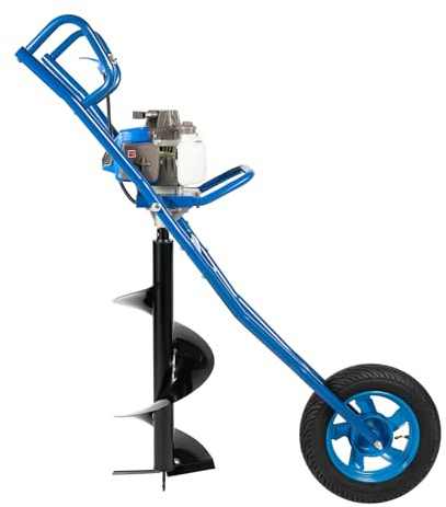 KIGNIEK Trivella a benzina da 63 cc con carriola, punta da 300 mm, motore a due tempi da 2,2 kW, 8800 giri/min, blu, per giardino, recinzione, fori per piante e agricoltura
