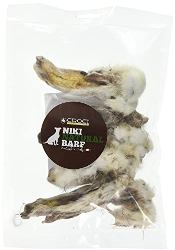 Croci Niki Natural Barf - Oreilles des Lapin avec Fourrure, Collation Naturelle pour Chiens, Idéale pour Le Régime Barf, 5 Pcs, 100 g