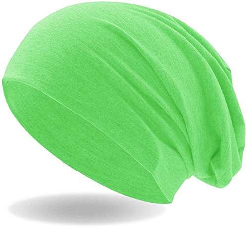 Hatstar® Klassische Slouch Long Beanie Mütze | leicht und weich | für Damen und Herren | Übergangsmütze für Frühling und Sommer (Neon Grün)
