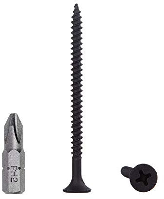 Paquete de 250 piezas de acero al carbono fosfato negro de 3,5 x 55 mm Tornillos para paneles de yeso, rosca fina, cabeza de corneta Phillips, cierres para paneles de yeso (250, 3,5 x 55 mm)