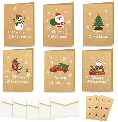 Aurasky Biglietti Auguri di Natale, 24 pezzi Cartoline Natale Biglietti di Auguri Natalizi con Buste, Biglietti Portasoldi Natale per Famiglia, Amici, Bambini e Anziani A