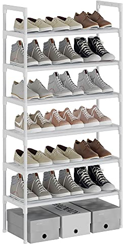 AcornFort® S-524 6 Ebenen Stöckiges Weiß Verstellbare Schuhablagen Schuhaufbewahrung Hohes Schuhregal Organizer Regal Halteständer für 18 Paar Schuhe, 56 x 30 x 110 cm,Extra Robuste Bauweise
