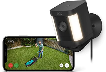 Ring Spotlight Cam Plus Plug-In | Outdoor Security Camera 1080p HD Video, Two-Way Talk, Night Vision, LED Spotlights, Siren, alternative to CCTV system, 30-day free trial of Ring Subscription