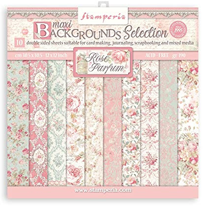 Stamperia International SBBL126 Scrapbooking Pad 10 Sheets CM 30.5x30.5 (12 X12) Maxi Background Selection-Rose Perfum, Multi Color, 30.5 x 30.5 cm
