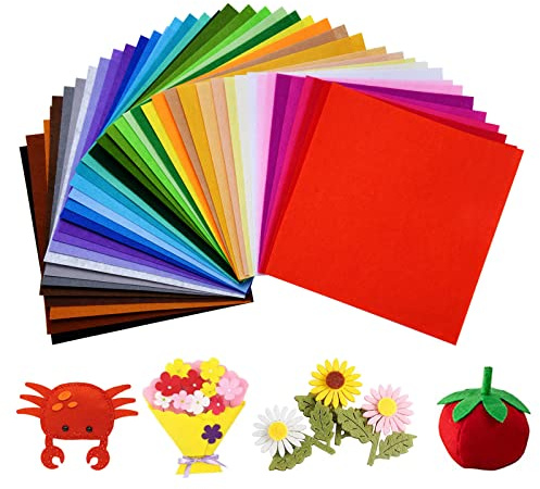 40 st filttygblad, blandade färger styvt filttyg för gör-det-själv sömnadshantverk, lapptäcke, skolprojekt, dekoration, 1 mm tjockt filttyg fyrkanter hantverksmaterial, 15 x 15 cm (6 x 6 tum)