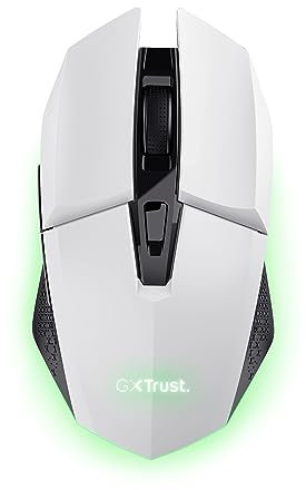 Trust Gaming GXT 110W Felox Ratón Inalámbrico Gaming Recargable, Batería de 80h, 800-4800 dpi, Iluminación LED Multicolor, 6 Botones, Ratón Gaming para Portátil, PC, Windows - Blanco