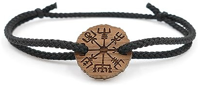 WALDHERZ Männer Armband Vegvisir aus Walnussholz & EcoKordel | Wikinger Kompass | Rückseite personalisierbar | handgefertigt in Deutschland
