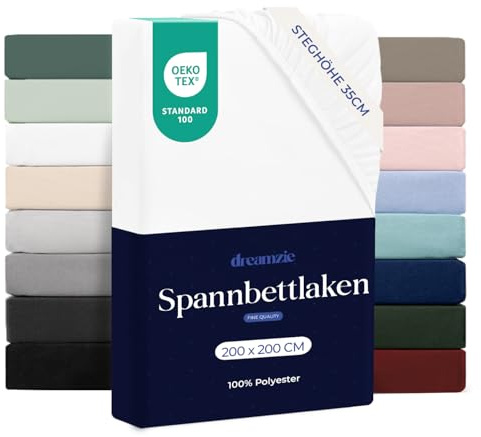Dreamzie Sabanas Bajeras 200x200 – Bonete 35 cm – Microfibra Suave – para Colchones Gruesos – Certificado Oeko-Tex – Blanco