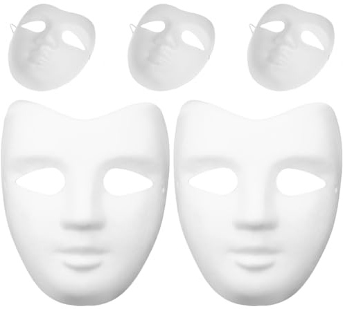NUOBESTY 5Pcs DIY Full Face Masks Blank Paper Paintable White Masquerade Mask for Mardi Gras,Masquerade, Cosplay