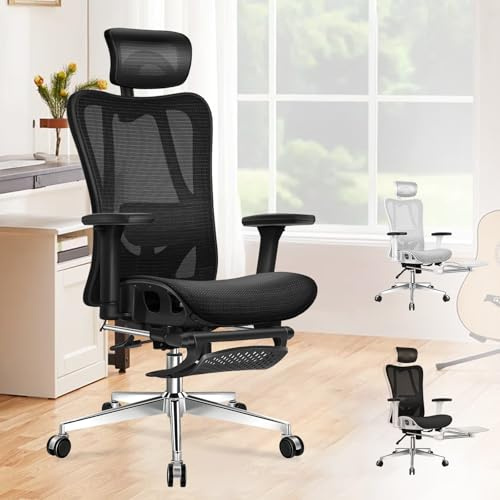 ALFORDSON Silla Oficina Ergonómica Malla con Soporte Lumbar Ajustable,Silla Escritorio Ejecutiva Grande y Alta, Reposabrazos Ajustables y Reposacabezas para Recepción,Reuniones(Negra)